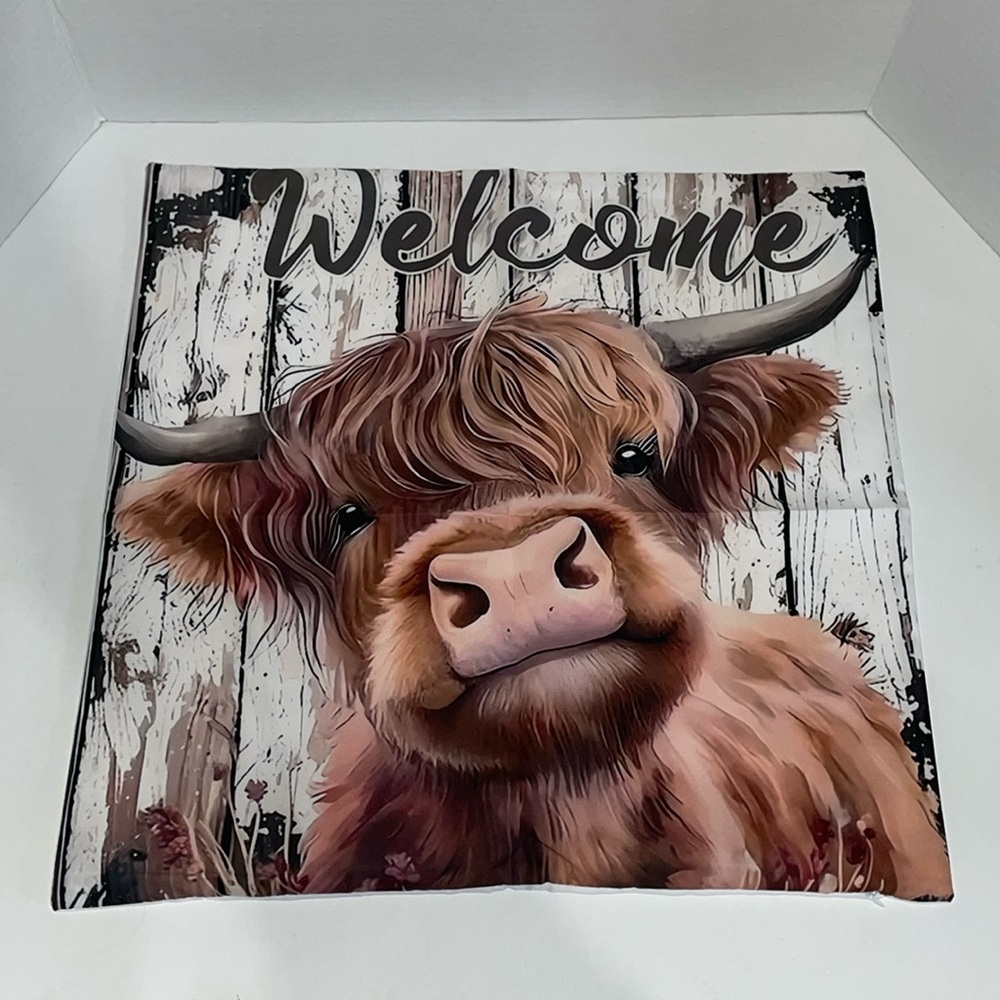 Highland Cow Pillow Slip Cover Welcome Decorative Home Decor 18”